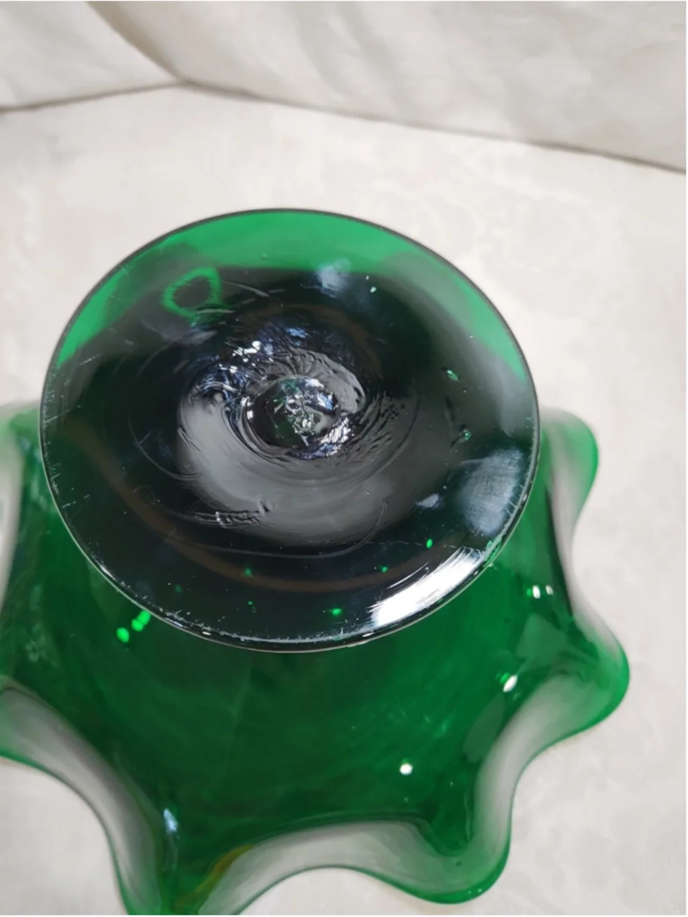 Vintage Blenko Emerald Green Hand Blown Glass Compote Bowl 11